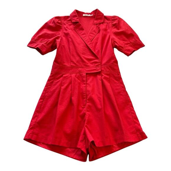 Y2K DAY + MOON Puff Sleeve Utility Romper | M | Red | Preppy Retro Tailored - Picture 2 of 16